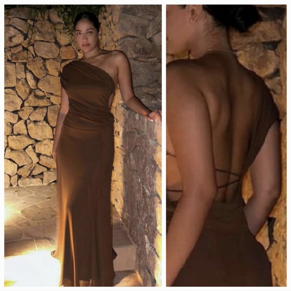Zara * Maxi Dress Gown Brown Size M - Picture 6 of 12